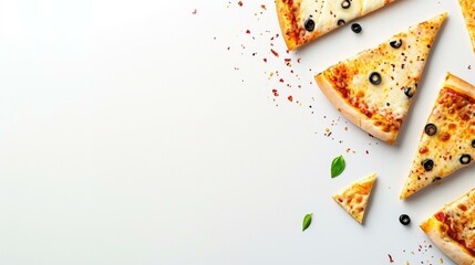 Pizza slices with olive oil and pepper on white background. Generative AI.