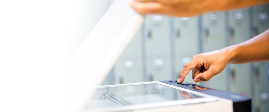 Hand use copier or photocopier or photocopy machine office equipment workplace for scanner or scanning document or printer for printing paperwork hard copy duplicate Xerox service maintenance repair.