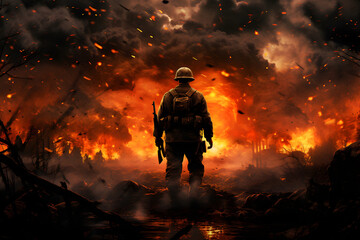 Soldier in warzone, soldier fighting, soldier fighting in warzone - obrazy, fototapety, plakaty