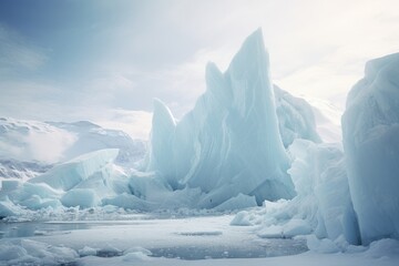 massive iceberg breaks off from a glacier, posing a threat to ships and coastal settlements. - obrazy, fototapety, plakaty