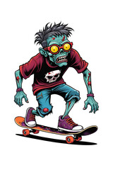 Skateboarder zombie Illustration on transparent background