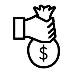 bussines icon on line style. Money bag on hand vector icon