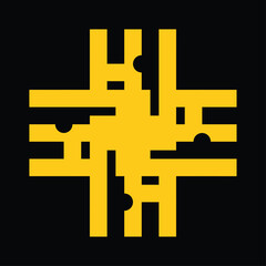 ABSTRACT CERAMIC DESIGN IN YELLOW WITH A BLACK BACKGROUND