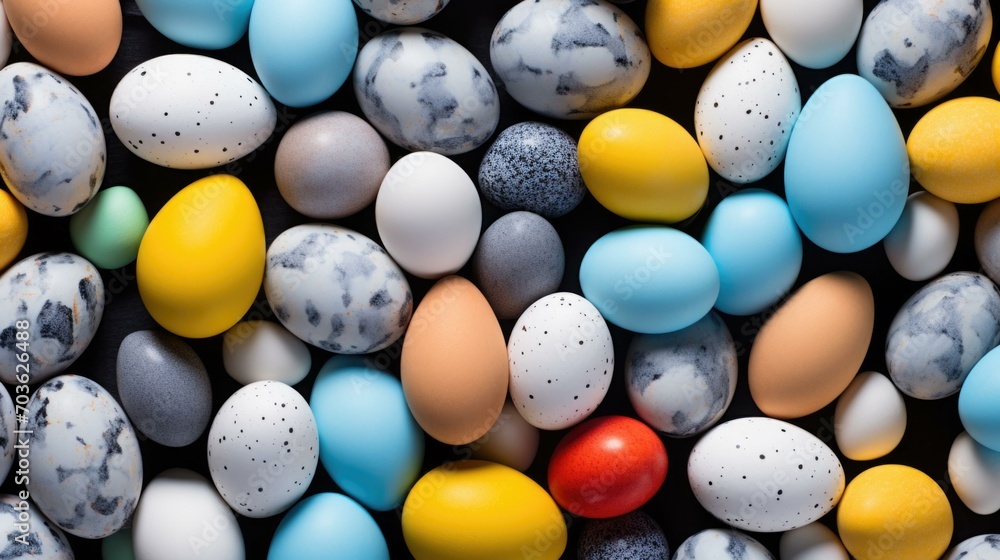 Aufkleber colorful eggs are arranged in a pattern. generative ai.