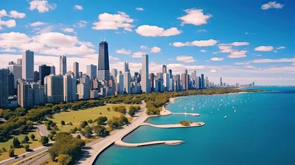Foto op Canvas Chicago skyline aerial drone view from above, lake Michigan and city of Chicago downtown © Kashem