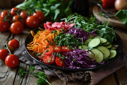 A photo featuring healthy food alternatives Like a colorful salad or a vegan dish Presented in an appealing and artistic way