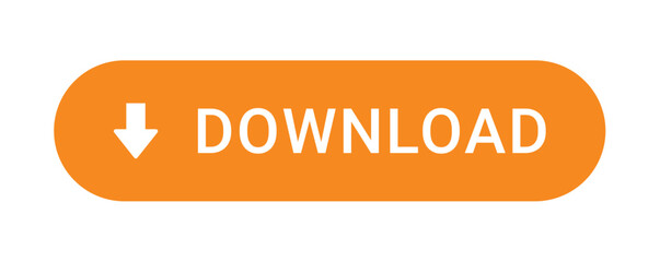 Orange download button with download icon isolated on white background