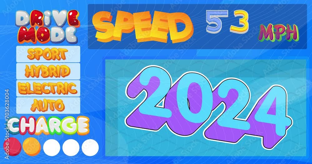 Poster futuristic car dashboard with number 2024. digital graphical user interface animation.