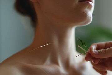 Woman in an acupuncture therapy - obrazy, fototapety, plakaty