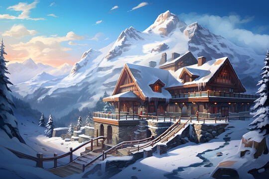 Winter ski resort, lodge, alp resort, beautiful luxus resort