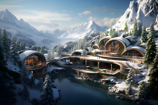 Winter ski resort, lodge, alp resort, beautiful luxus resort