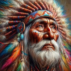 Retrato de Anciano Apache Nativo Americano - obrazy, fototapety, plakaty