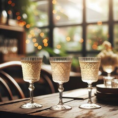 an image of three glasses of champagne on a wooden table
