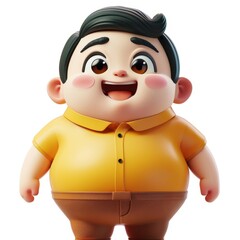 3D Fat Boy on White Background. Cute Kid Facial Expression, Cartoon Character Illustration
