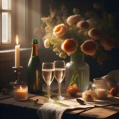 an image of three glasses of champagne on a wooden table