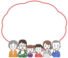 困り顔の三世代家族・ファミリーの吹き出しイラスト