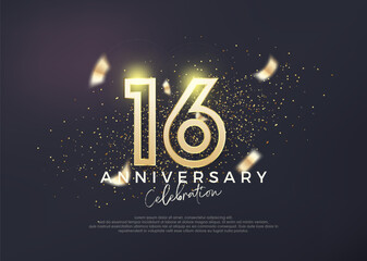 Gold line design for 16th anniversary celebration. Premium vector for poster, banner, celebration greeting.