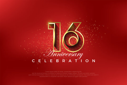 line art number with golden fancy 16th numeral. Premium vector for poster, banner, celebration greeting.