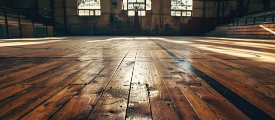 Basketball court's wooden floor - obrazy, fototapety, plakaty
