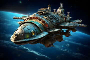 Naklejka premium turtle space ship, space ship turtle shaped, fantasy, turtle fantasy