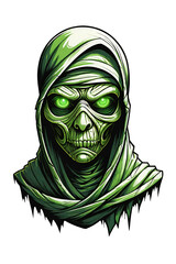 Zombie head with green eyes on transparent background