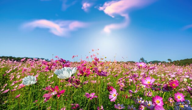 Beautiful and amazing cosmos flower field landscape
