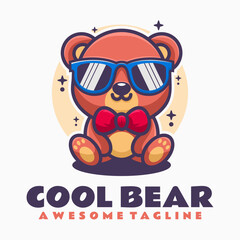Vector Logo Illustration Cool Bear Mascot Cartoon Style.