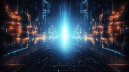 Obraz premium Technology Particle in Cyberpunk Style Digital World Abstract Background