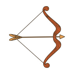 Wooden bow with arrow. Flat vector illustration. Eps10