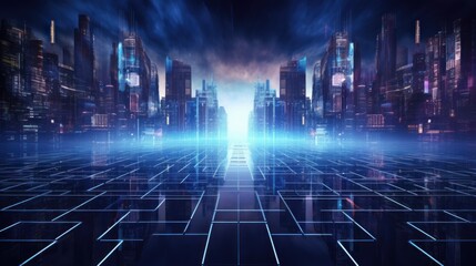 Technology Particle in Cyberpunk Style Digital World Abstract Background