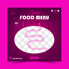 Food social media post design vector template