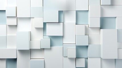 3d arrange light gray squares with soft shadows on a white background.