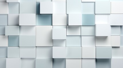 3d arrange light gray squares with soft shadows on a white background.