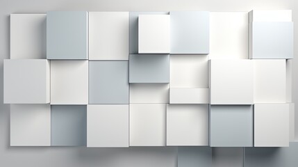 3d arrange light gray squares with soft shadows on a white background.