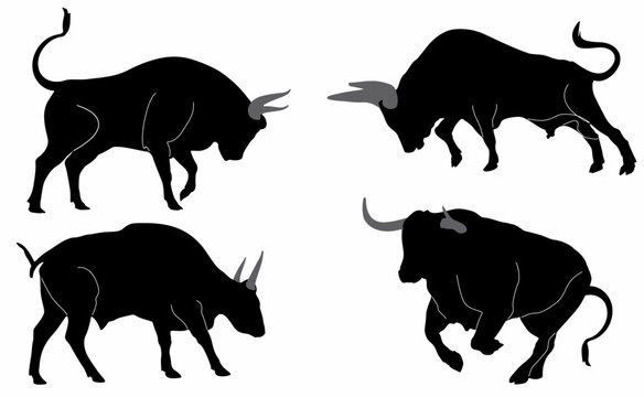 Bull silhouette set, bull vector illustration, bull icon bundle, on white background