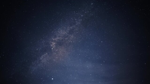Milky Way on the night sky full of stars during meteor falling. Timelapse.