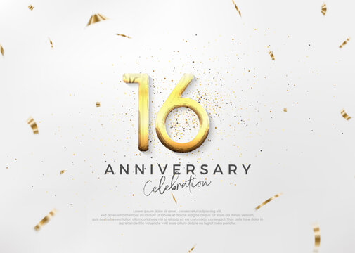 Simple and bright 16th anniversary design with luxurious and elegant gold numbers. Premium vector background for greeting and celebration.