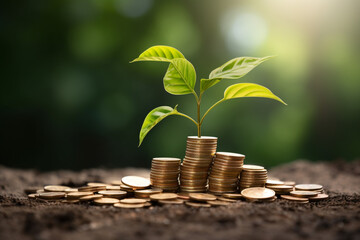 Plant growing on top of money coins.