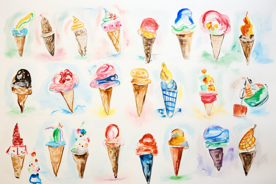 Drawing pictures of ice cream cones by kids