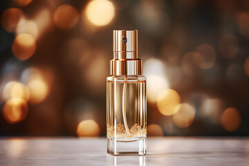 Luxury serum cosmetic bottle on blurred background - obrazy, fototapety, plakaty