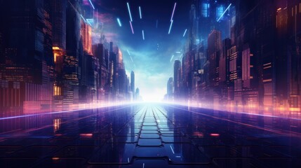 Technology Particle in Cyberpunk Style Digital World Abstract Background