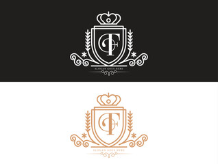 F initial luxury ormament monogram logo design