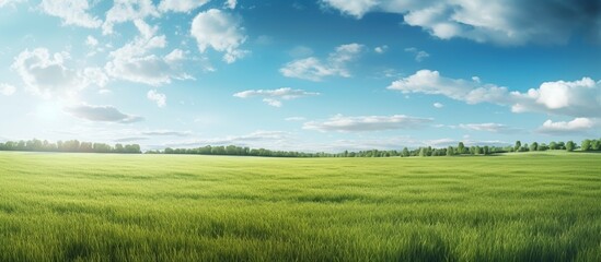 green meadow bright blue sky background - Powered by Adobe
