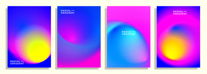 set of abstract radial gradient neon color cover poster background design