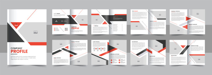 Modern company profile brochure, business portfolio brochure, annual report, 16 page minimalist business brochure design vector - obrazy, fototapety, plakaty