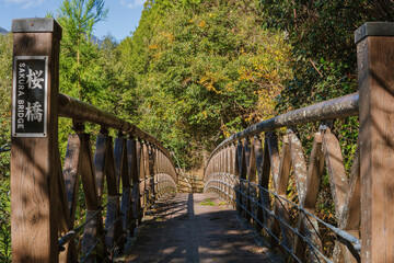 「桜橋」は「八橋（やっぱし）小道ラブ・ロマンス・ロード」にある八つの橋の一つ／日本静岡県川根本町