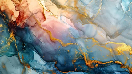 Zelfklevend Fotobehang 液体インク技術による自然で豪華な抽象流体アート絵画GenerativeAI © enopi