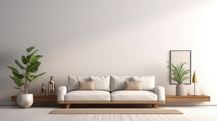Fototapeta na wymiar Living room wall mock up with leather sofa and decor on white background.3d rendering