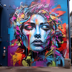 Vibrant graffiti art on an urban alley wall.