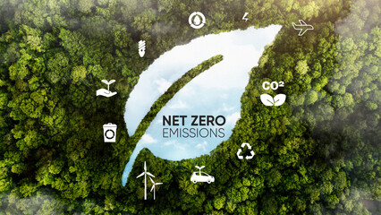 Net zero emissions .Green forest.Net zero emissions,environment of ESG, co2, company circular and...